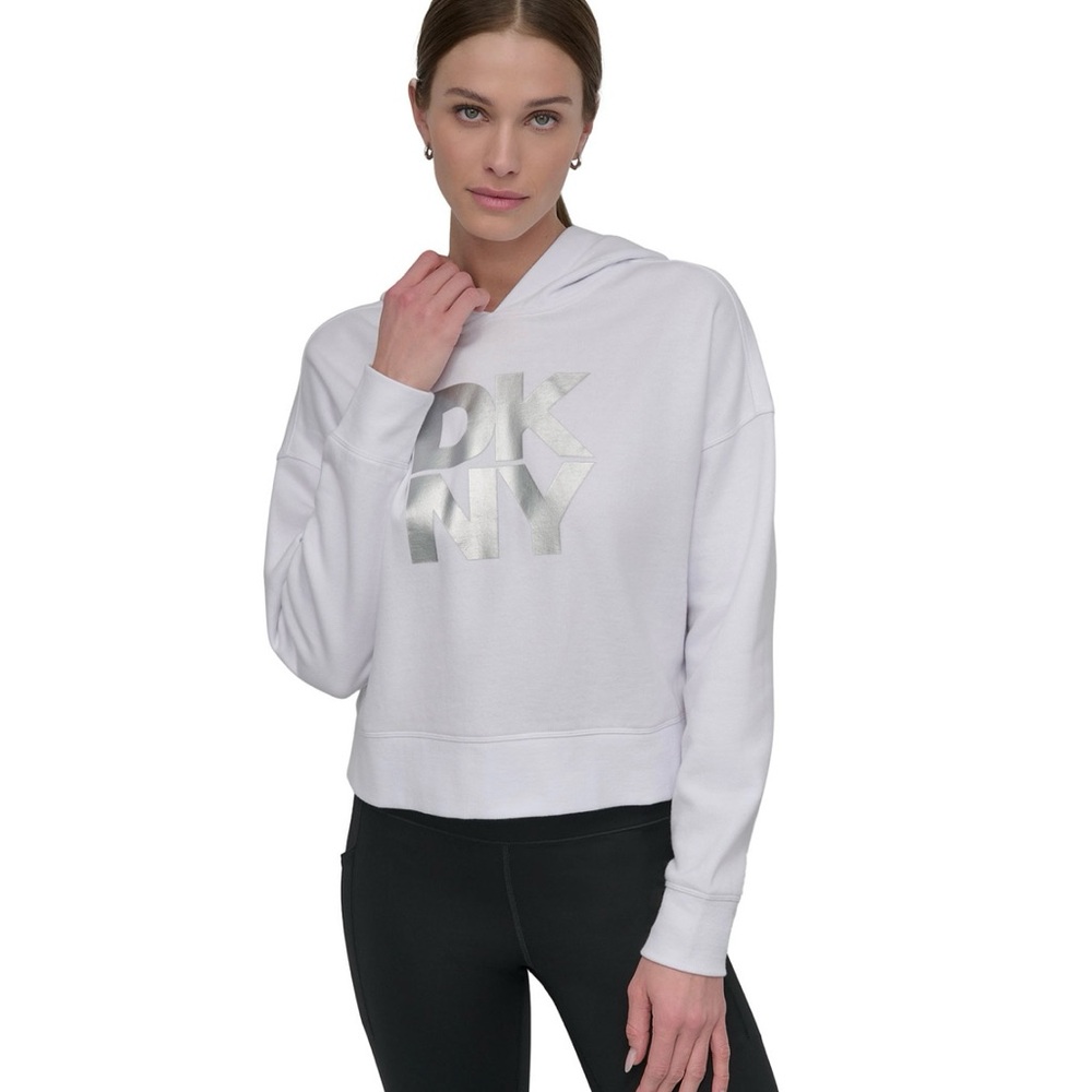 DKNY Women's Silver Logo White Hoodie
